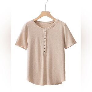 Oatmeal half button ribbed top in size large